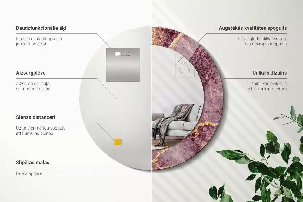 Kulaté dekorační zrcadlo na zeď Imitace mramoru