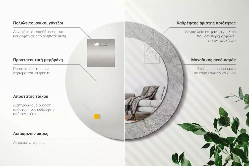 Kulaté dekorační zrcadlo na zeď Šedý cement