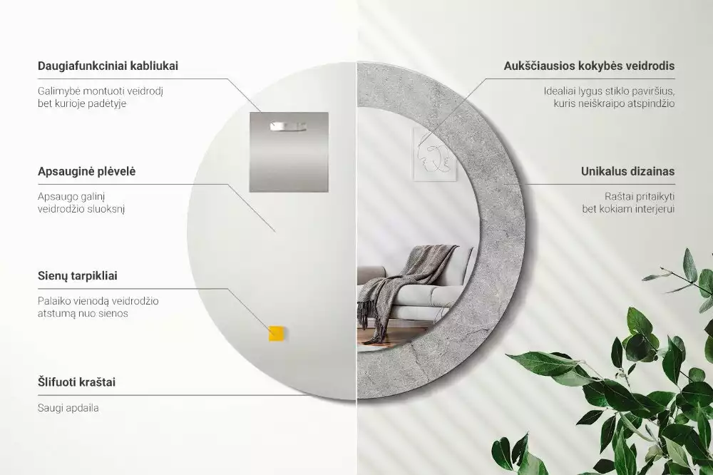 Kulaté dekorační zrcadlo na zeď Šedý cement