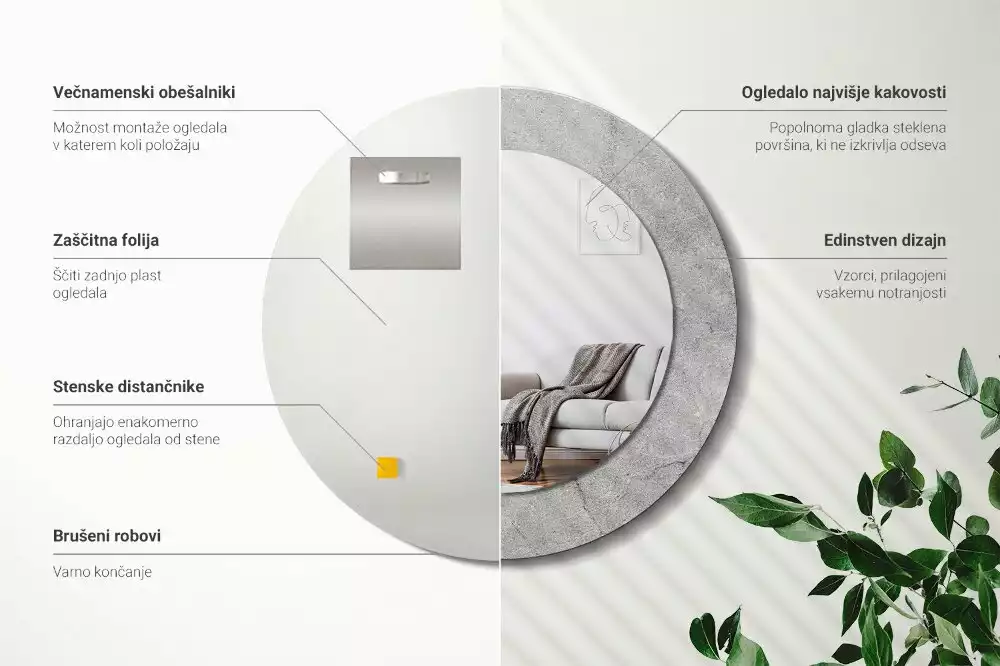 Kulaté dekorační zrcadlo na zeď Šedý cement