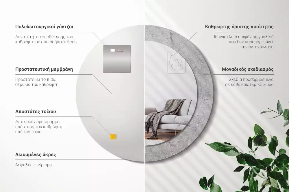 Kulaté dekorační zrcadlo na zeď Šedý cement