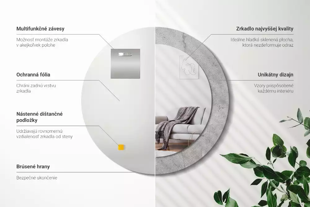 Kulaté dekorační zrcadlo na zeď Šedý cement