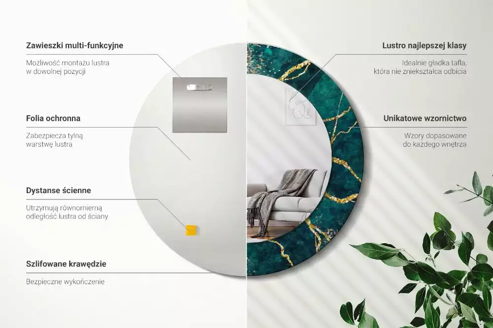 Kulaté dekorační zrcadlo na zeď Zelený mramor