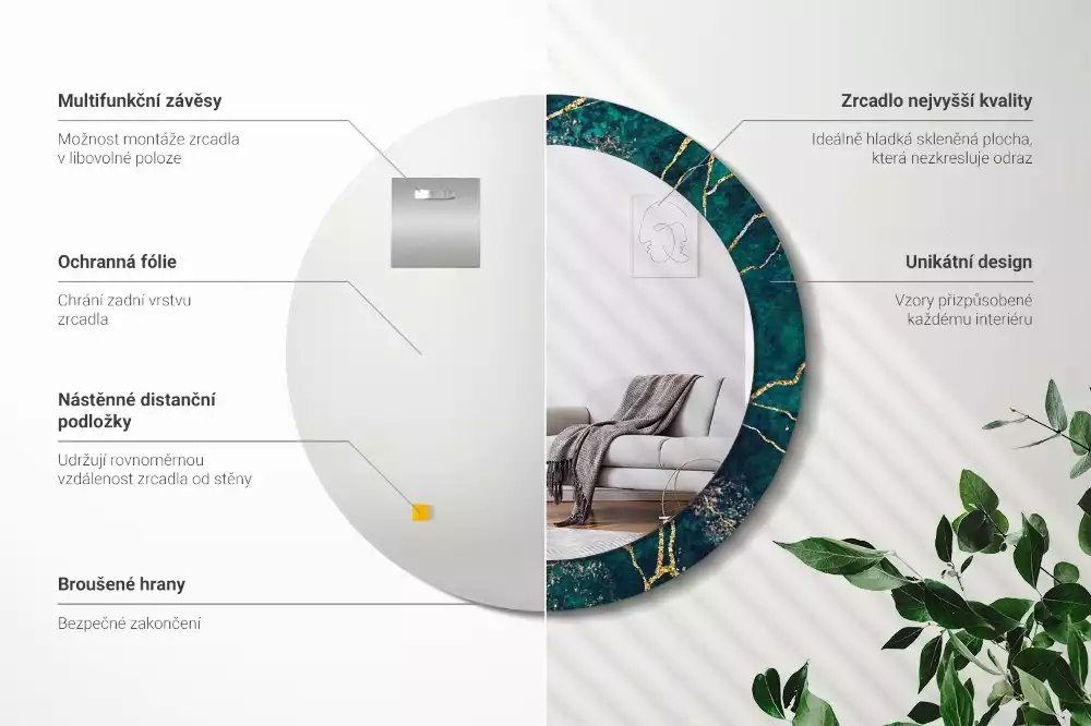 Kulaté dekorační zrcadlo na zeď Zelený mramor