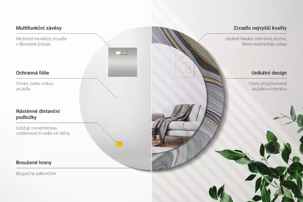 Kulaté dekorační zrcadlo na zeď Šedý mramor