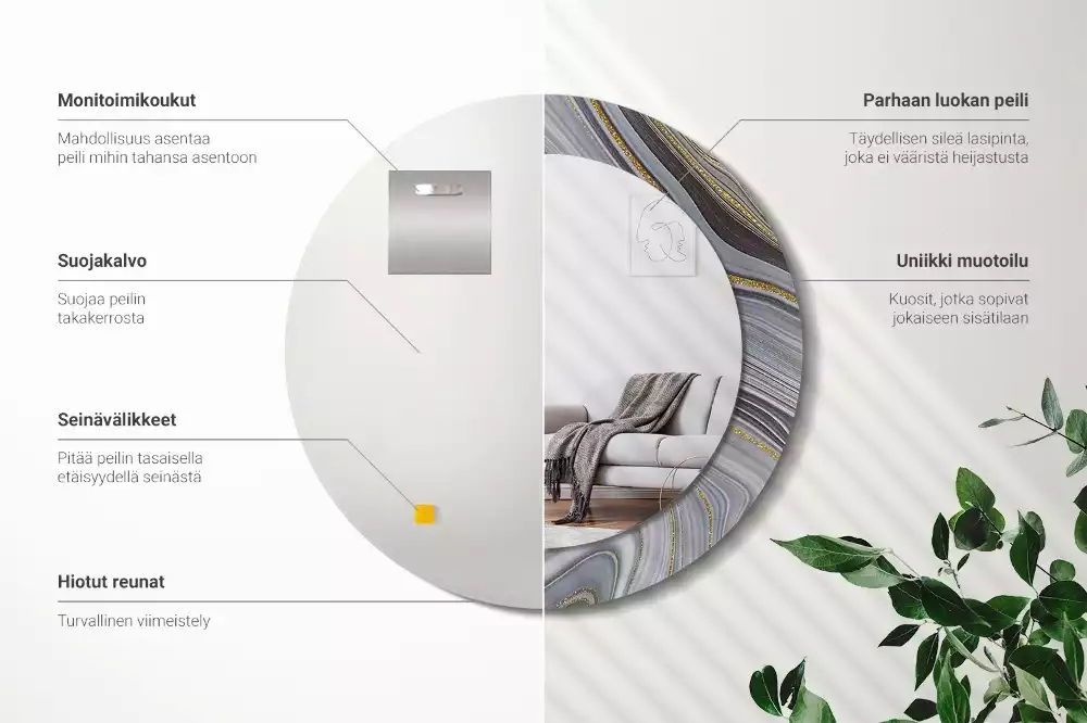 Kulaté dekorační zrcadlo na zeď Šedý mramor