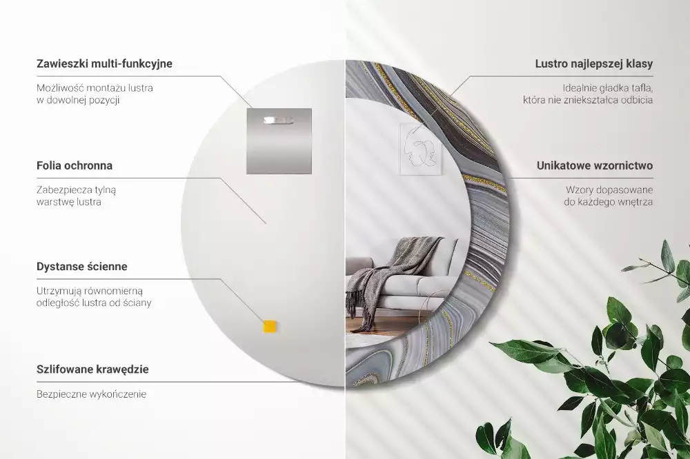 Kulaté dekorační zrcadlo na zeď Šedý mramor