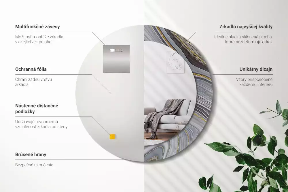 Kulaté dekorační zrcadlo na zeď Šedý mramor