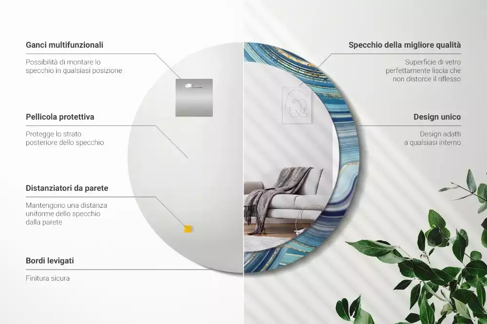 Kulaté dekorační zrcadlo na zeď Modrý mramor