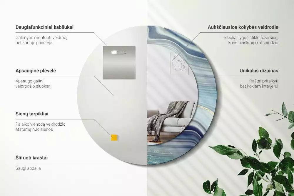 Kulaté dekorační zrcadlo na zeď Modrý mramor