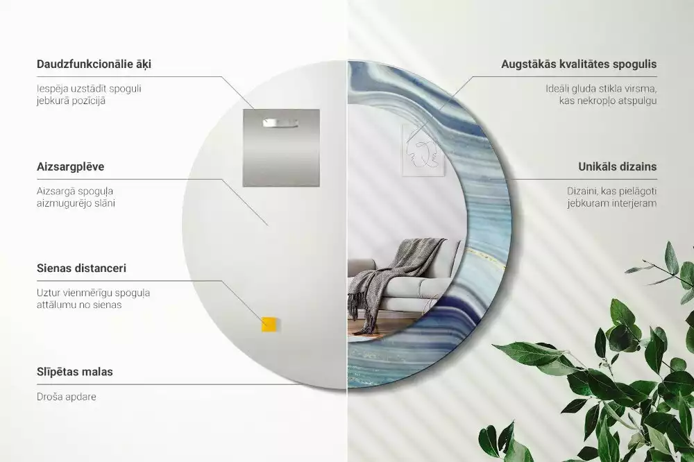 Kulaté dekorační zrcadlo na zeď Modrý mramor