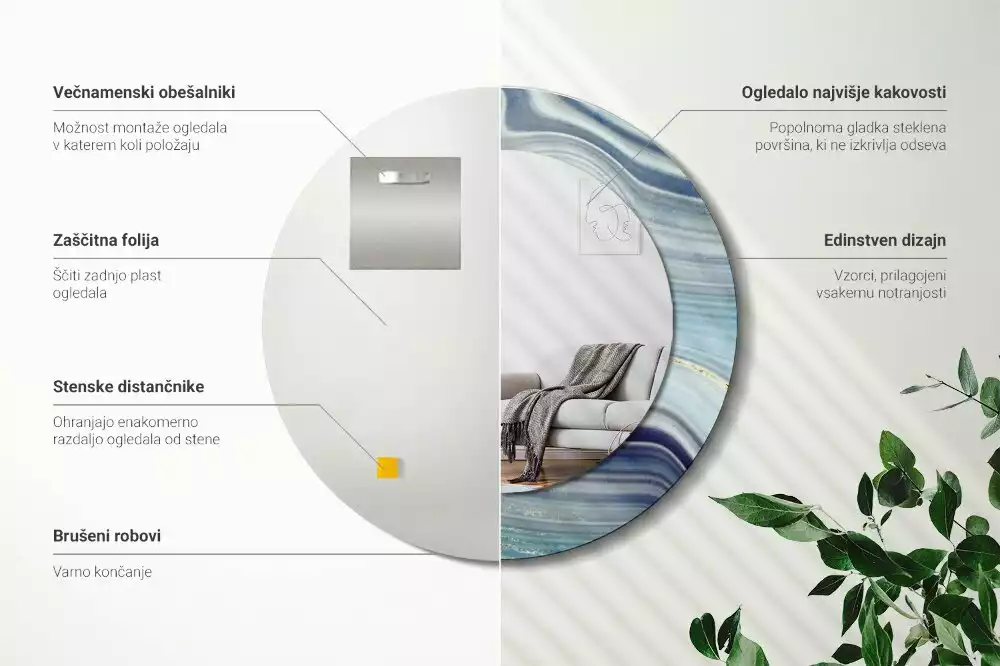 Kulaté dekorační zrcadlo na zeď Modrý mramor