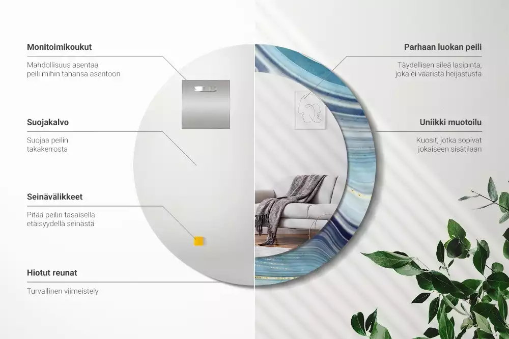 Kulaté dekorační zrcadlo na zeď Modrý mramor