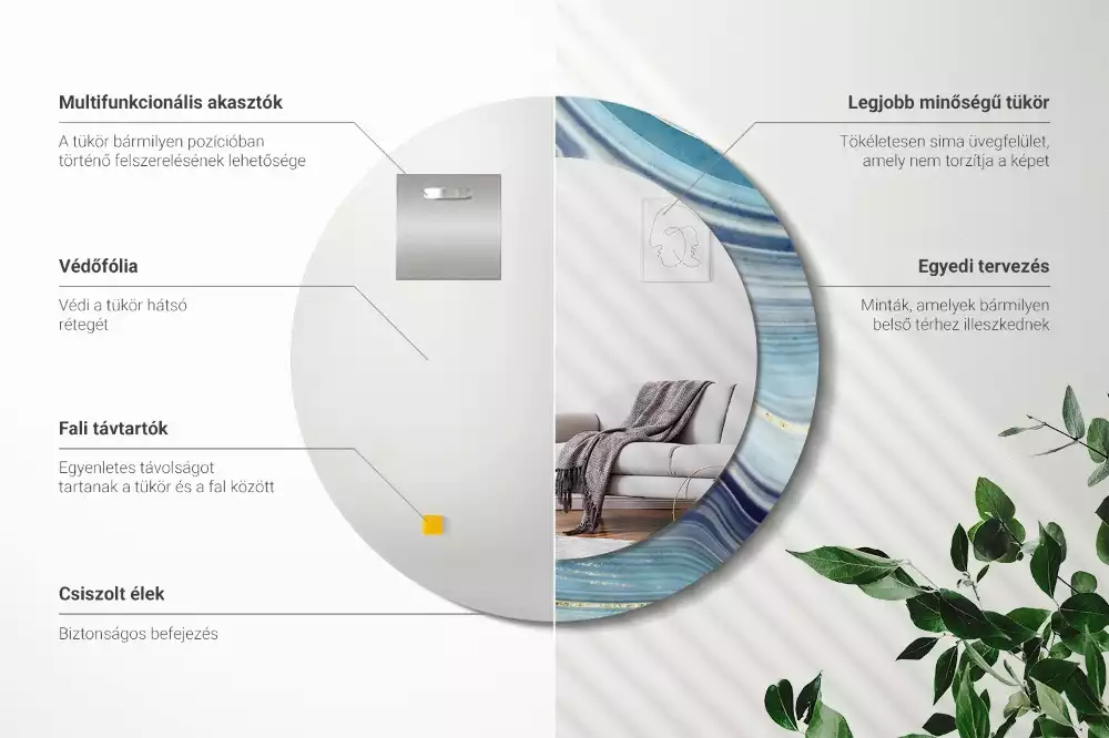 Kulaté dekorační zrcadlo na zeď Modrý mramor