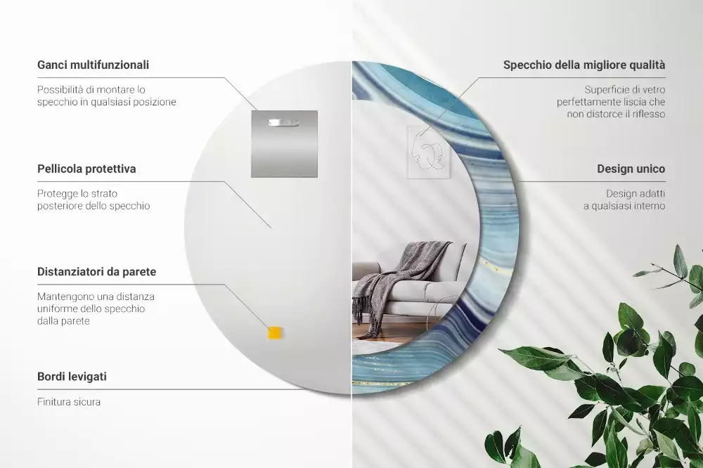 Kulaté dekorační zrcadlo na zeď Modrý mramor