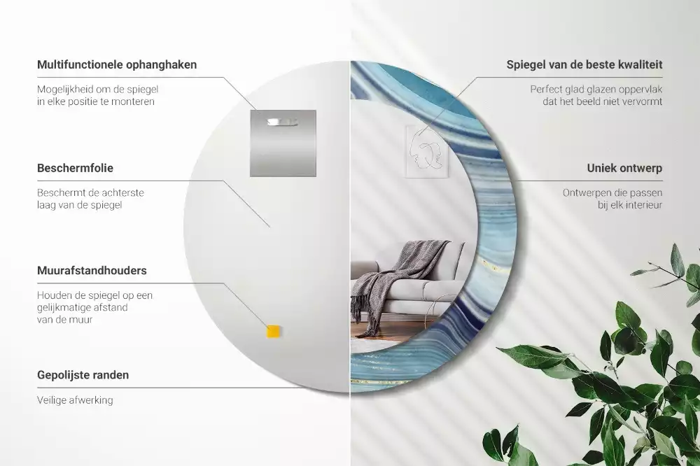 Kulaté dekorační zrcadlo na zeď Modrý mramor