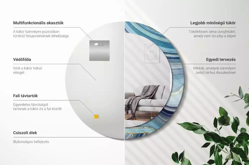 Kulaté dekorační zrcadlo na zeď Modrý mramor