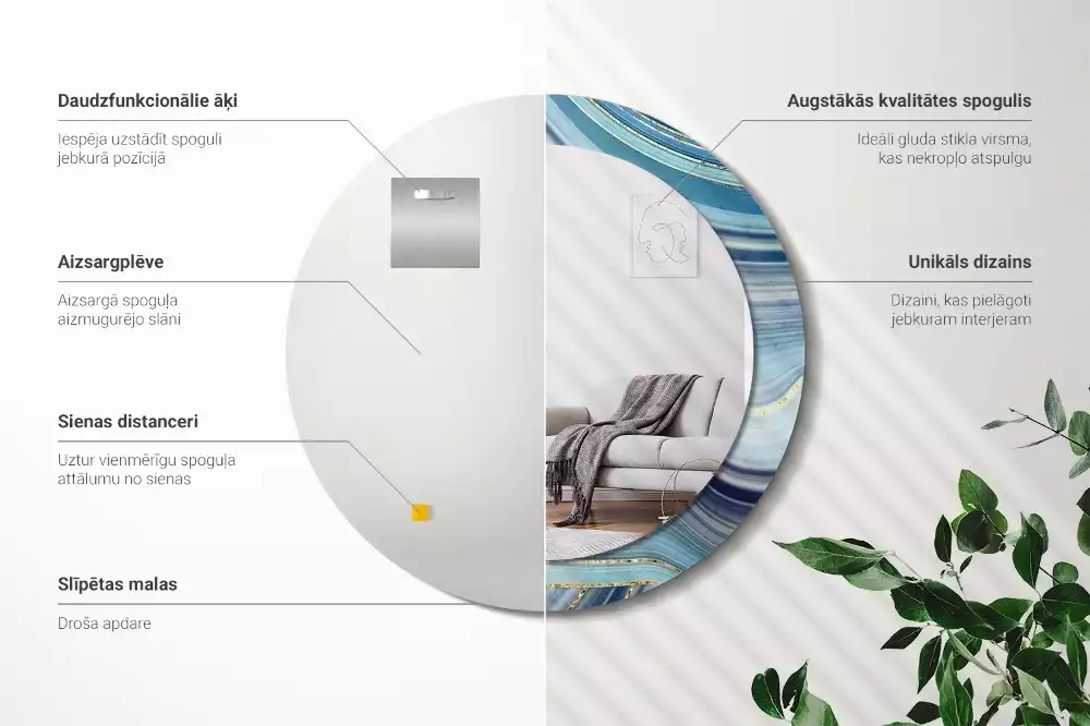 Kulaté dekorační zrcadlo na zeď Modrý mramor