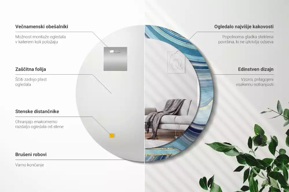 Kulaté dekorační zrcadlo na zeď Modrý mramor