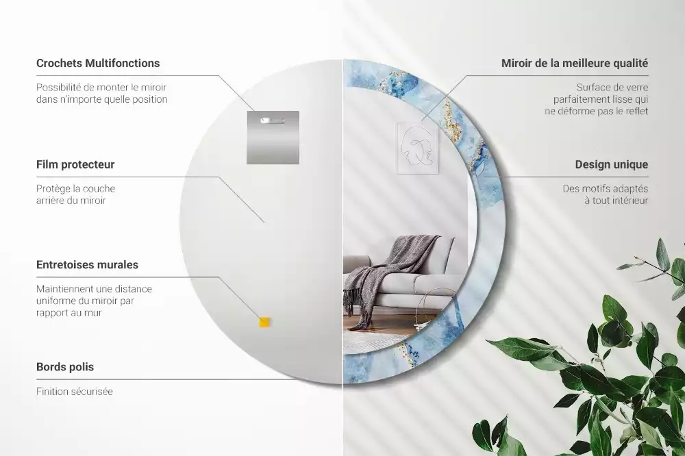 Kulaté dekorační zrcadlo na zeď Modrý mramor