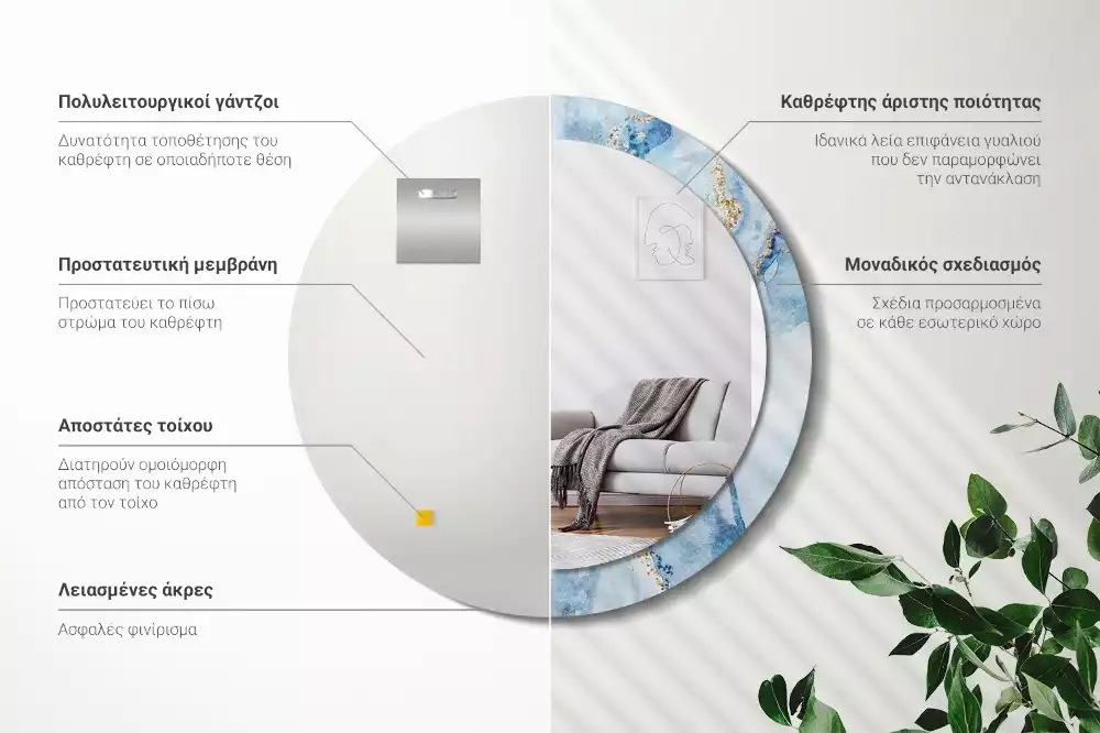 Kulaté dekorační zrcadlo na zeď Modrý mramor