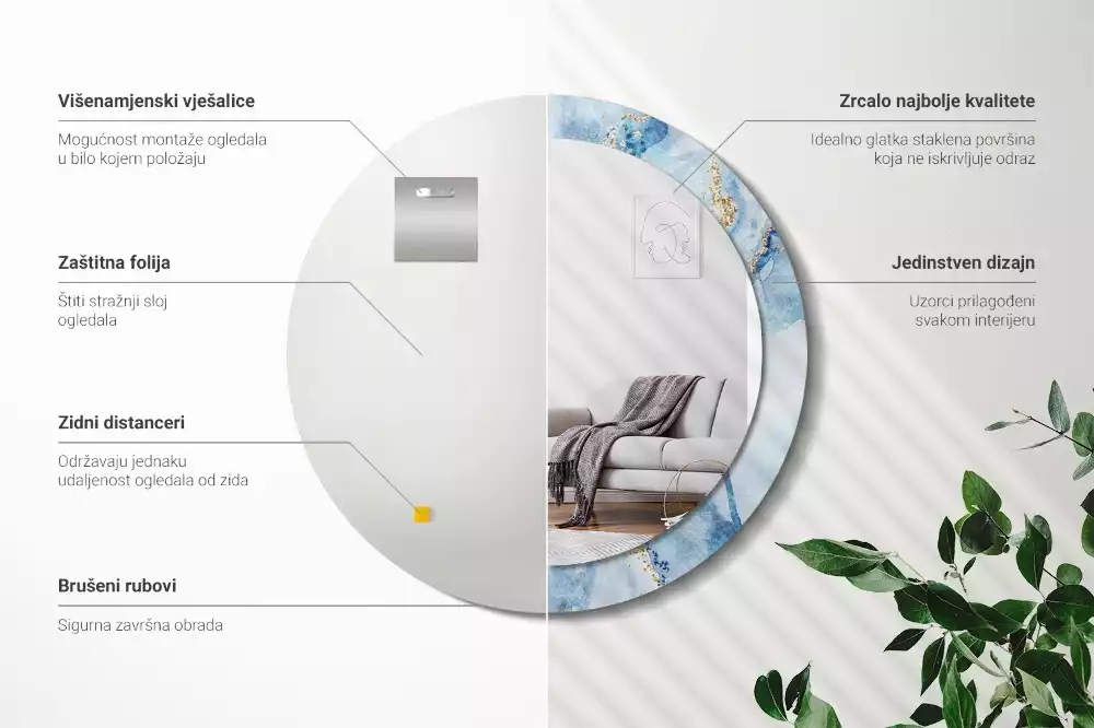 Kulaté dekorační zrcadlo na zeď Modrý mramor