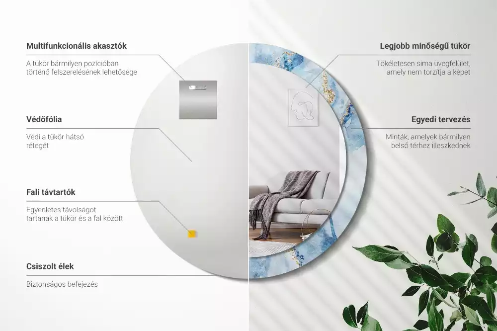 Kulaté dekorační zrcadlo na zeď Modrý mramor