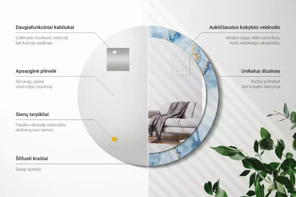 Kulaté dekorační zrcadlo na zeď Modrý mramor