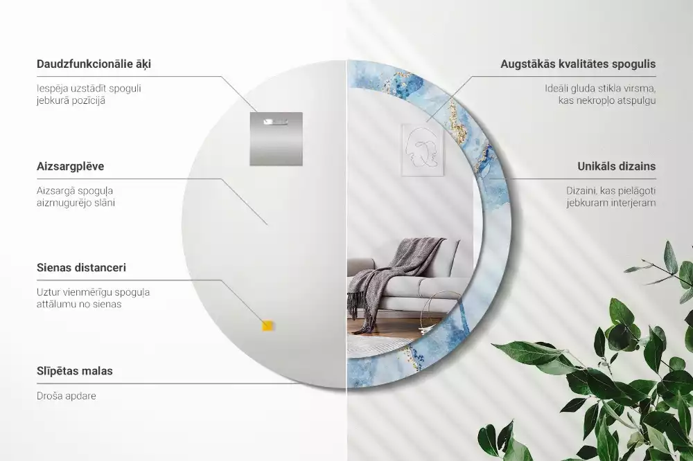 Kulaté dekorační zrcadlo na zeď Modrý mramor
