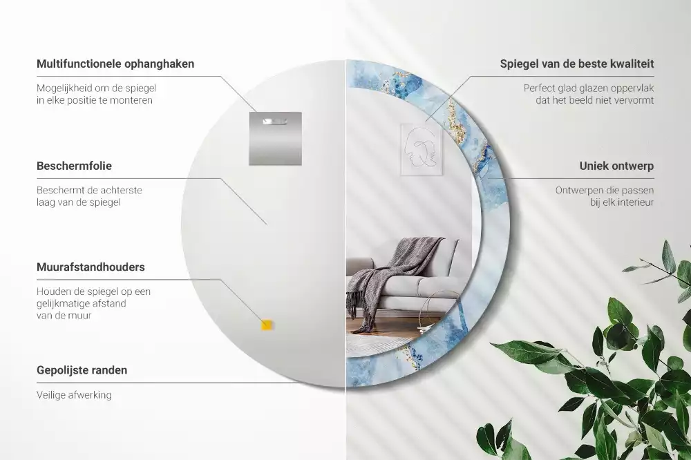 Kulaté dekorační zrcadlo na zeď Modrý mramor