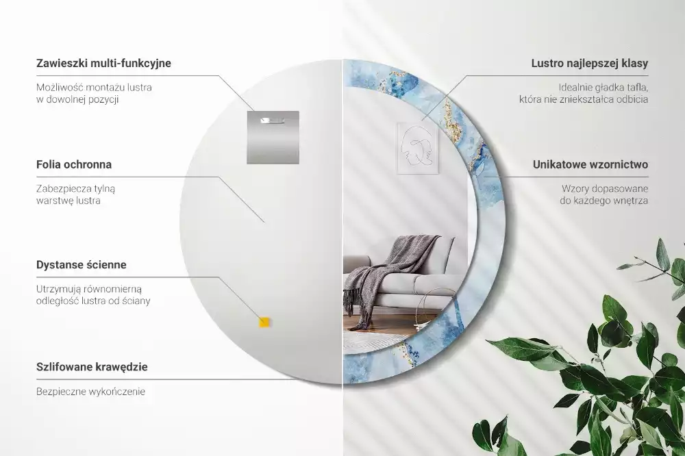 Kulaté dekorační zrcadlo na zeď Modrý mramor