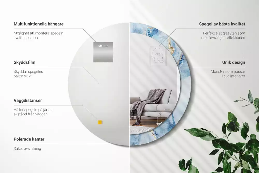 Kulaté dekorační zrcadlo na zeď Modrý mramor