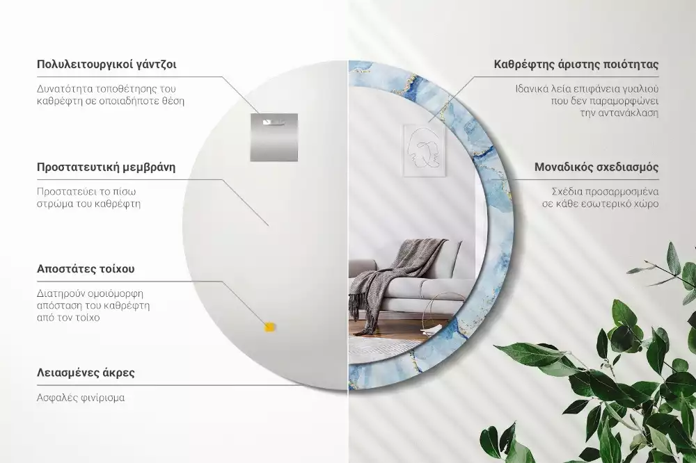 Kulaté dekorační zrcadlo na zeď Modrý mramor