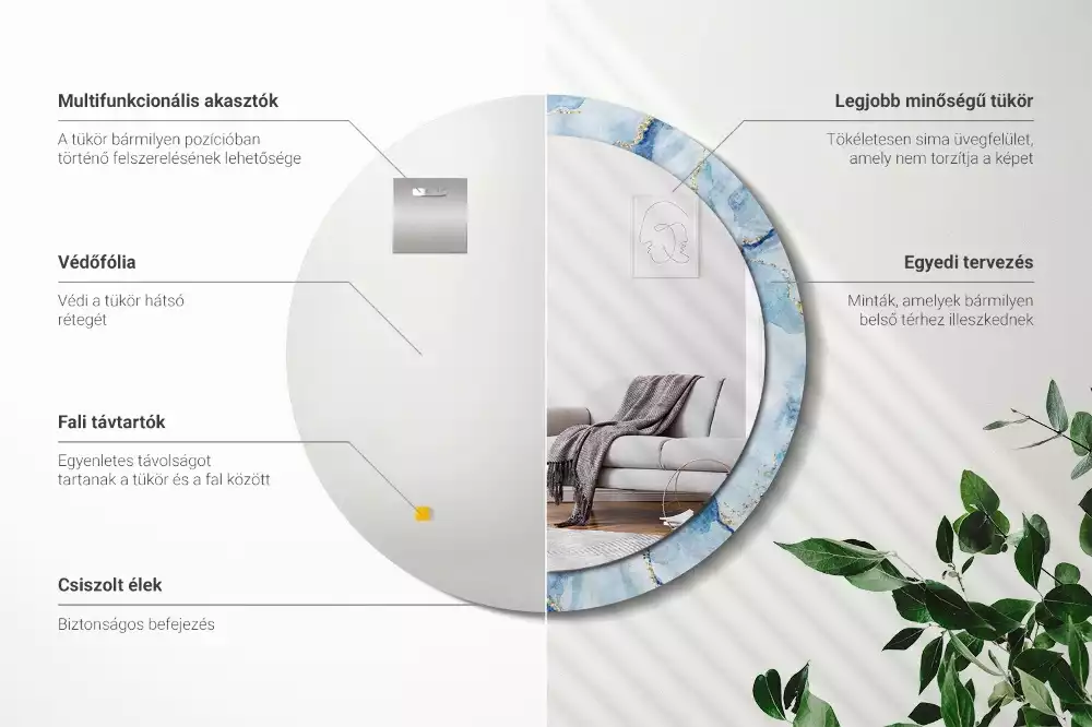 Kulaté dekorační zrcadlo na zeď Modrý mramor