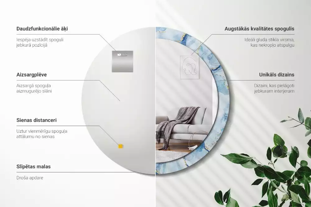 Kulaté dekorační zrcadlo na zeď Modrý mramor