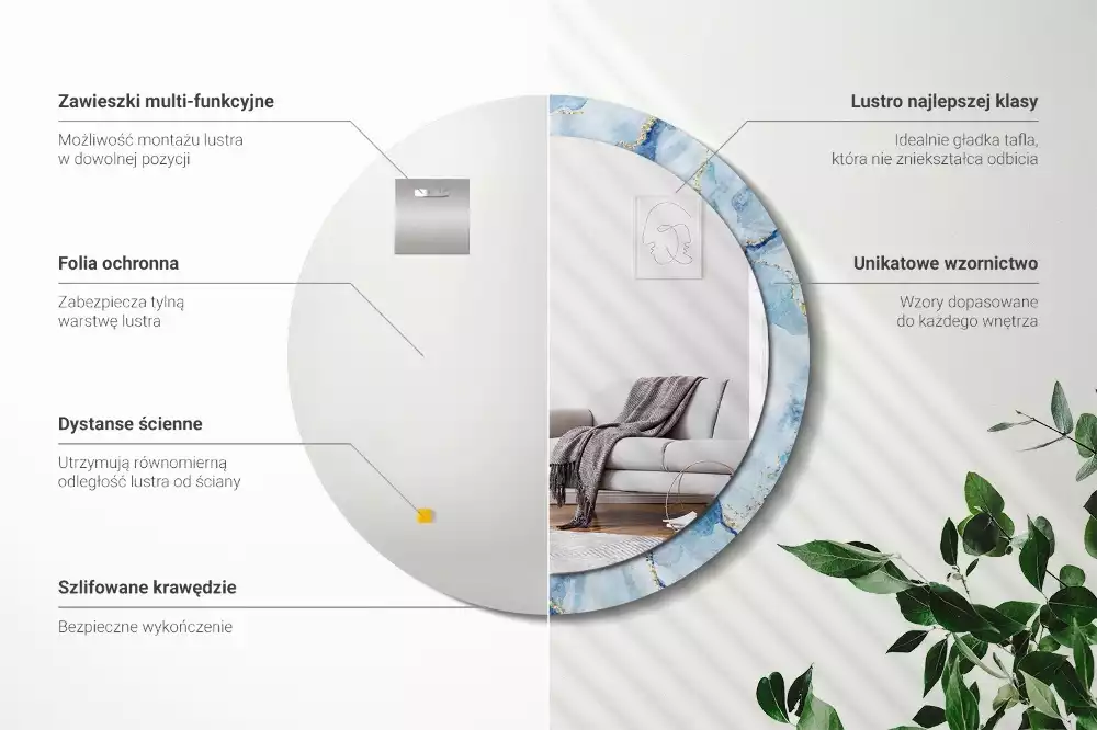 Kulaté dekorační zrcadlo na zeď Modrý mramor