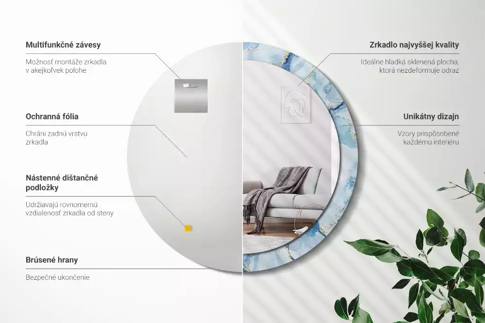 Kulaté dekorační zrcadlo na zeď Modrý mramor