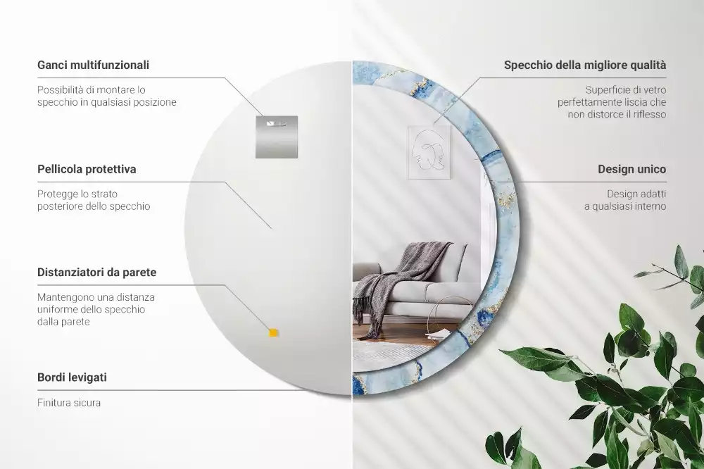 Kulaté dekorační zrcadlo na zeď Modrý mramor