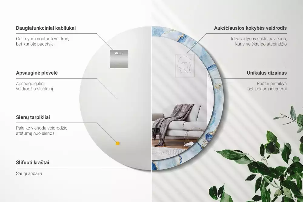 Kulaté dekorační zrcadlo na zeď Modrý mramor