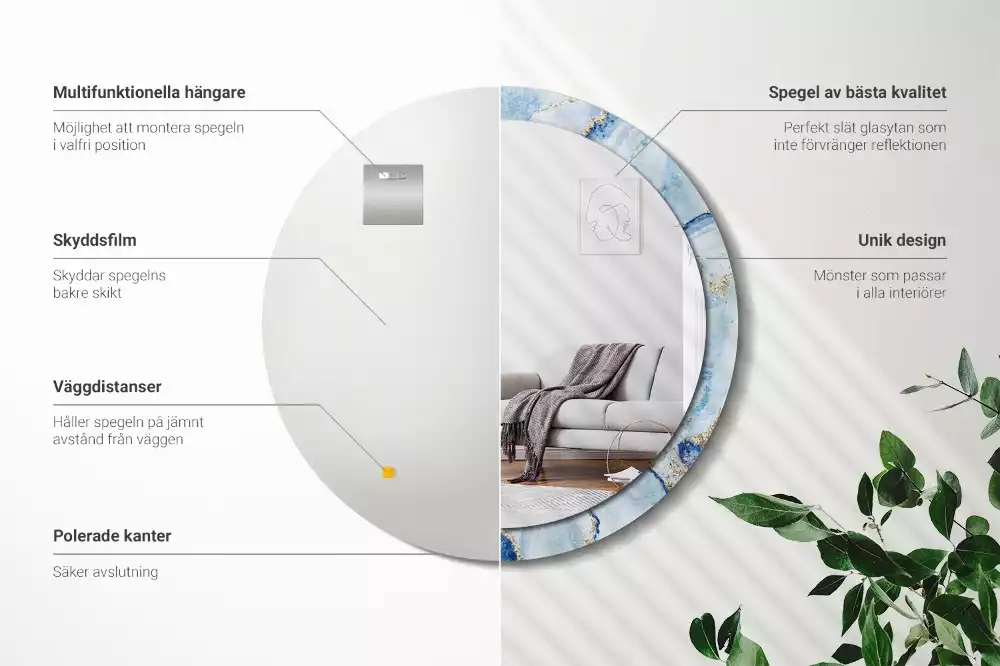 Kulaté dekorační zrcadlo na zeď Modrý mramor