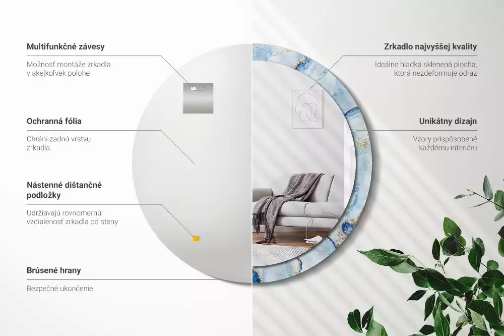 Kulaté dekorační zrcadlo na zeď Modrý mramor