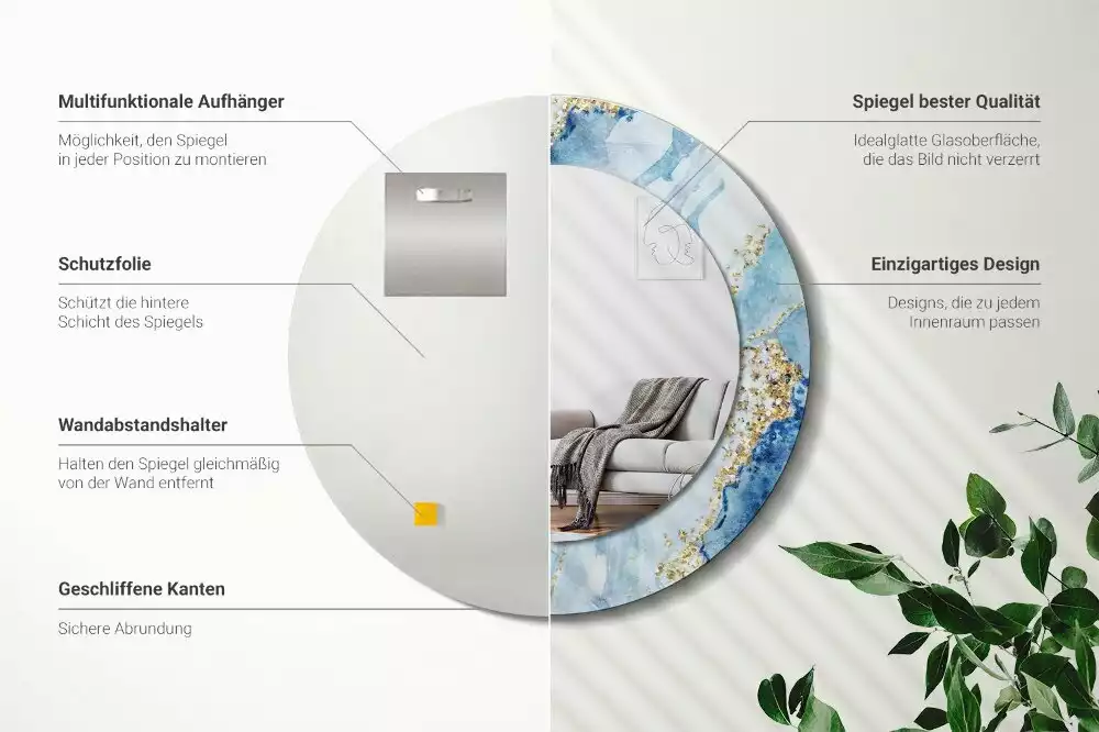 Kulaté dekorační zrcadlo na zeď Modrý mramor