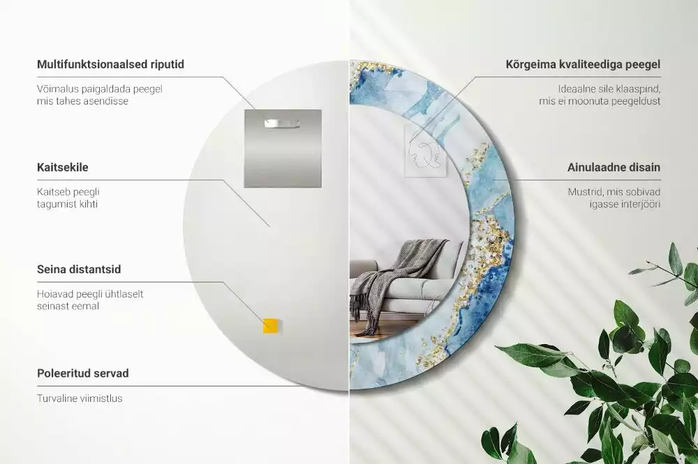 Kulaté dekorační zrcadlo na zeď Modrý mramor