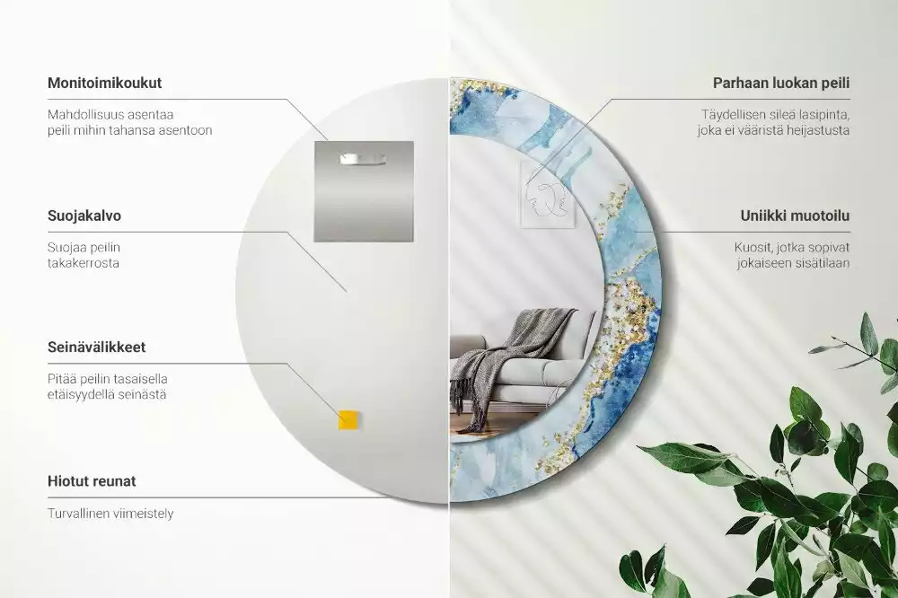 Kulaté dekorační zrcadlo na zeď Modrý mramor