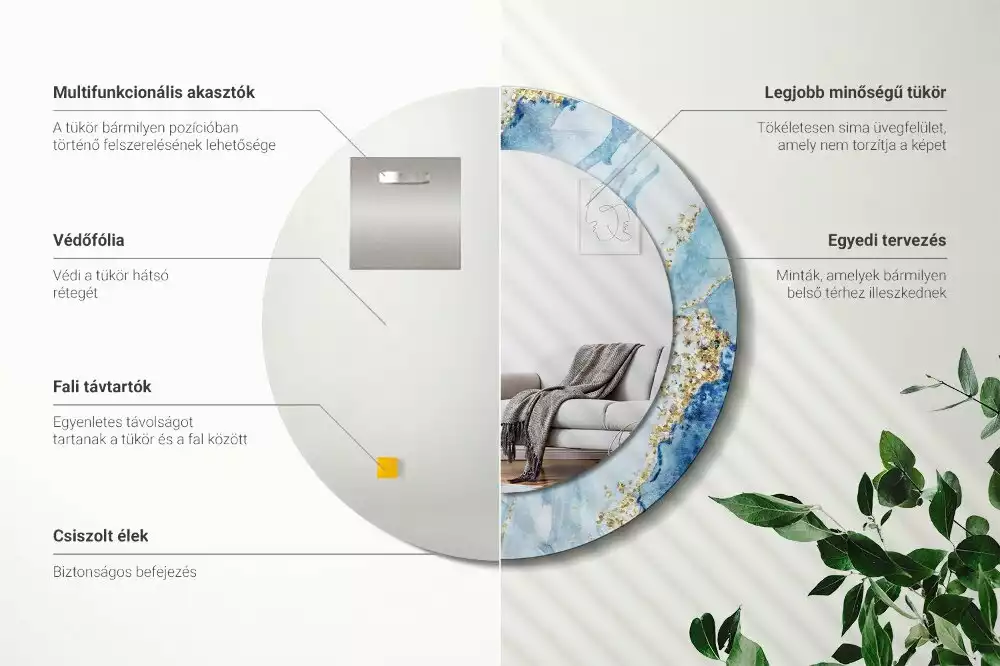 Kulaté dekorační zrcadlo na zeď Modrý mramor