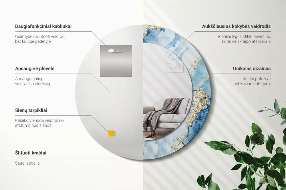 Kulaté dekorační zrcadlo na zeď Modrý mramor