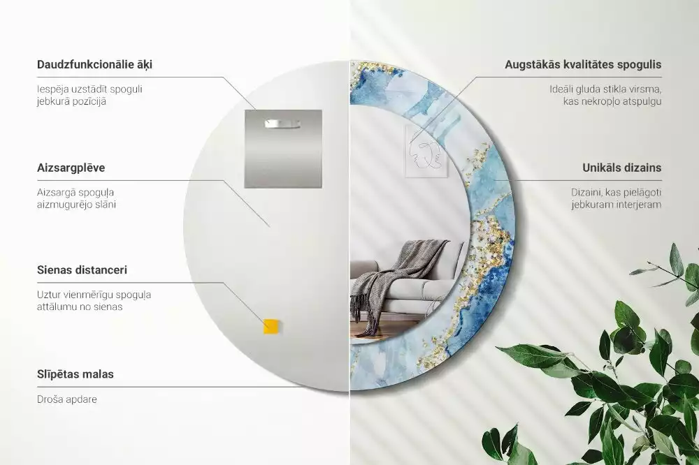 Kulaté dekorační zrcadlo na zeď Modrý mramor