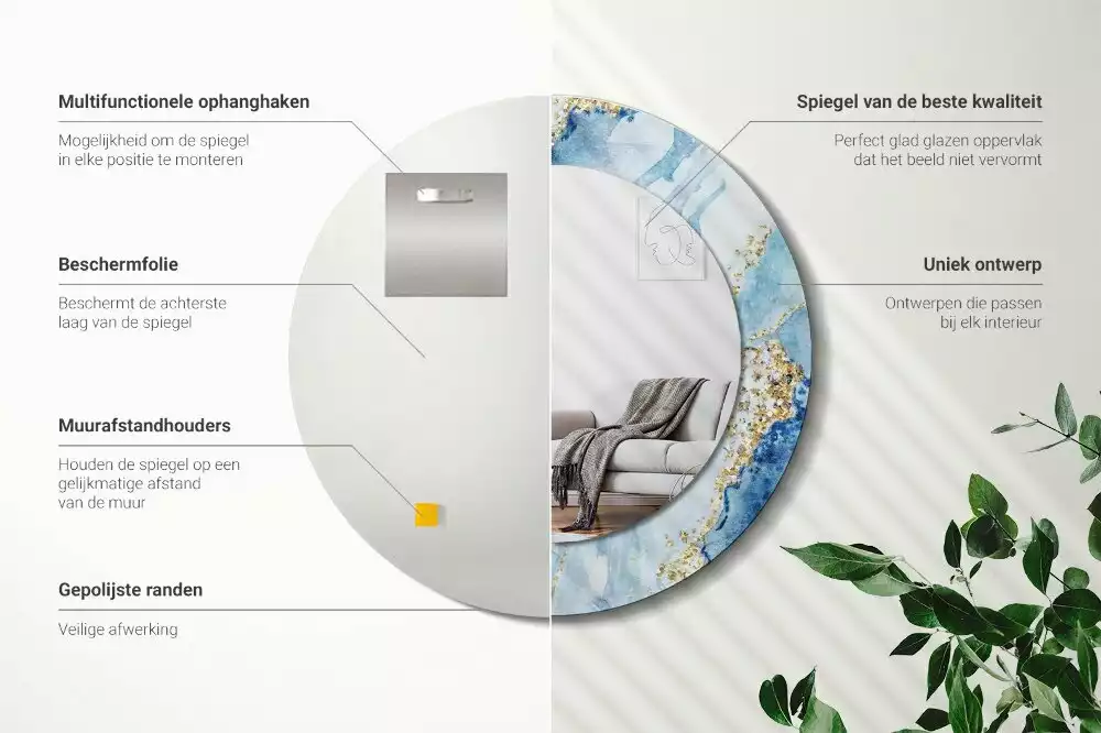 Kulaté dekorační zrcadlo na zeď Modrý mramor