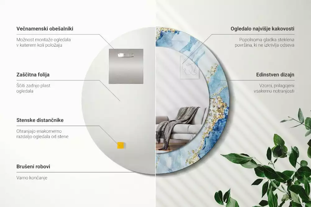 Kulaté dekorační zrcadlo na zeď Modrý mramor