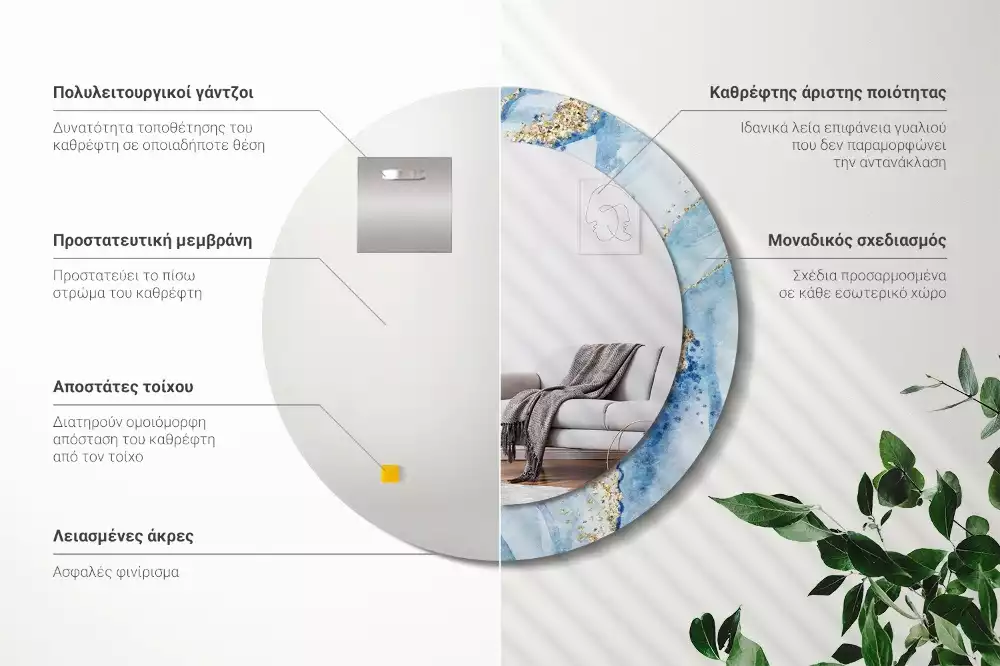 Kulaté dekorační zrcadlo na zeď Modrý mramor